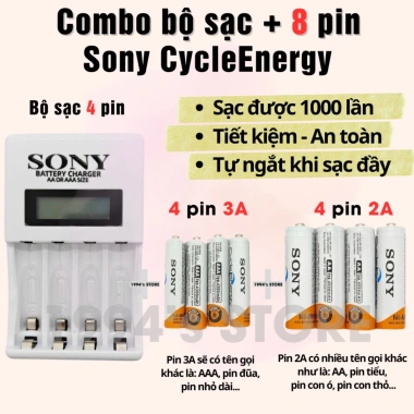 Dock sạc Sony đa năng 8 pin AAA 3A/AA 2A - Sạc nhanh, tự ngắt, LED báo, chỉ 95.000₫