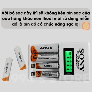 Dock sạc Sony đa năng 8 pin AAA 3A/AA 2A - Sạc nhanh, tự ngắt, LED báo, chỉ 95.000₫