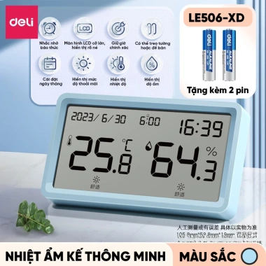 Đồng Hồ Báo Thức Tích Hợp Nhiệt Kế Deli - Đo Nhiệt Độ & Độ Ẩm Phòng Ngủ Bé Chính Xác 9