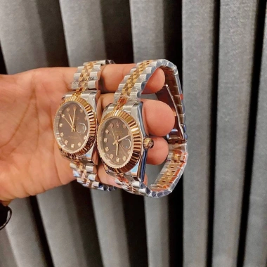 Đồng Hồ Cặp Đôi Nam Nữ Rolex Nâu Demi Viền Băm - Máy Pin Nhật, Bảo Hành 2 Năm, Tặng Hộp Đẹp, Giá 1.85 Triệu