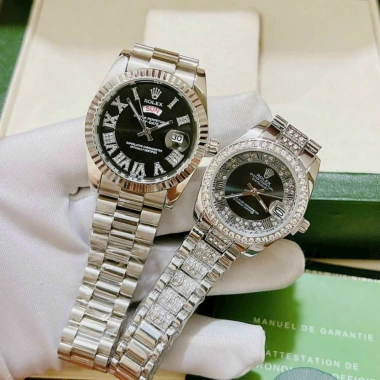 Đồng hồ cặp Nam Nữ Rolex 36/32mm viền mặt đính đá - Sang trọng, chống nước 3ATM, bền màu, bảo hành 12 tháng - Giá ưu đãi 1.490.000₫