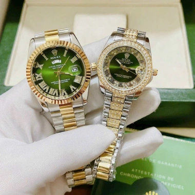 Đồng hồ cặp Nam Nữ Rolex 36/32mm viền mặt đính đá - Sang trọng, chống nước 3ATM, bền màu, bảo hành 12 tháng - Giá ưu đãi 1.490.000₫
