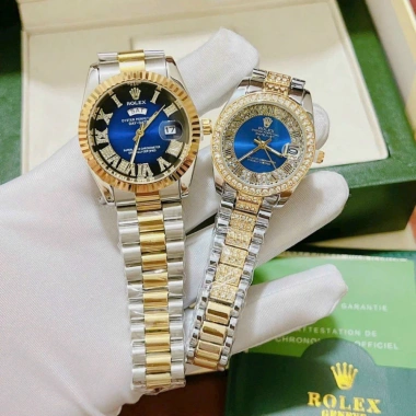 Đồng hồ cặp Nam Nữ Rolex 36/32mm viền mặt đính đá - Sang trọng, chống nước 3ATM, bền màu, bảo hành 12 tháng - Giá ưu đãi 1.490.000₫