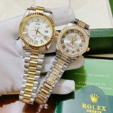 Đồng hồ cặp Nam Nữ Rolex 36/32mm viền mặt đính đá - Sang trọng, chống nước 3ATM, bền màu, bảo hành 12 tháng - Giá ưu đãi 1.490.000₫