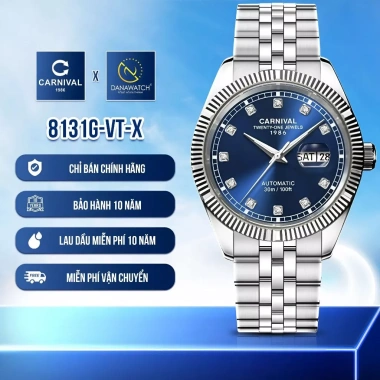 Đồng hồ Carnival 8.131G-CH-N - Dây da, khóa bướm, bảo hành kim cương, 4.2 triệu