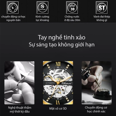 Đồng hồ cơ nam Chenxi CX8.802 đính đá cao cấp, chống nước, bảo hành 1 năm 7