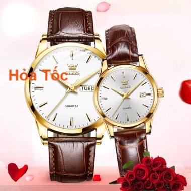 Đồng hồ đôi Olevs Nhật Bản cao cấp - Chống thấm nước, dây da, dạ quang, thạch anh, cơ cấu chỉ kim - Giá ưu đãi 1.9 triệu