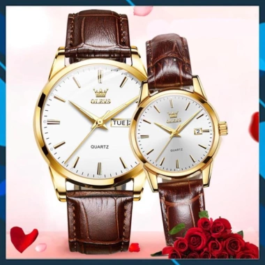 Đồng hồ đôi Olevs Nhật Bản cao cấp - Chống thấm nước, dây da, dạ quang, thạch anh, cơ cấu chỉ kim - Giá ưu đãi 1.9 triệu