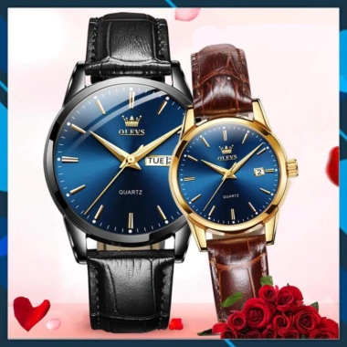 Đồng hồ đôi Olevs Nhật Bản cao cấp - Chống thấm nước, dây da, dạ quang, thạch anh, cơ cấu chỉ kim - Giá ưu đãi 1.9 triệu