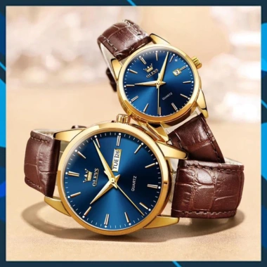 Đồng hồ đôi Olevs Nhật Bản cao cấp - Chống thấm nước, dây da, dạ quang, thạch anh, cơ cấu chỉ kim - Giá ưu đãi 1.9 triệu