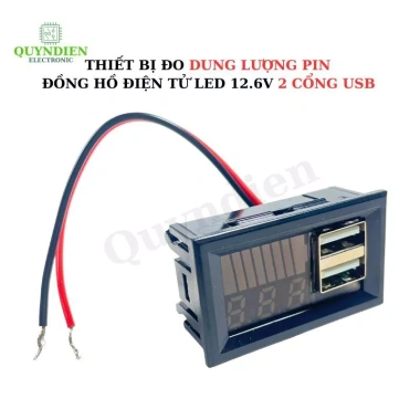 Đồng hồ LED đo dung lượng pin 12.6V, 2 cổng USB, hiển thị kỹ thuật số, giảm 20%