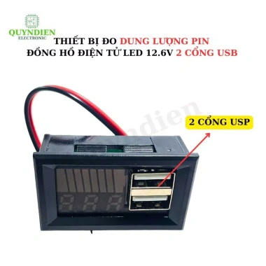 Đồng hồ LED đo dung lượng pin 12.6V, 2 cổng USB, hiển thị kỹ thuật số, giảm 20%