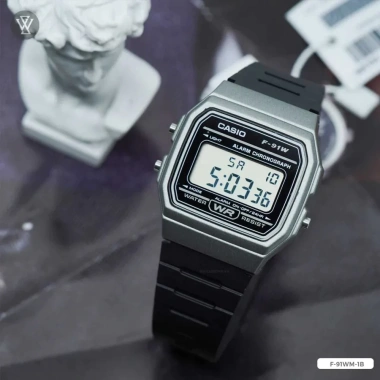 Đồng hồ nam Casio F-91WM mặt kính nhựa 35.2mm vuông, chống nước, dây nhựa, giá 551.860₫