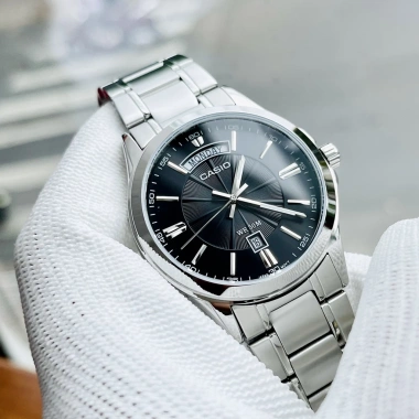 Đồng hồ nam Casio MTP 1.381D-1A dây thép sang trọng mặt đen, chống nước 5ATM, bảo hành 1 năm - Giá 1.950.000 VND