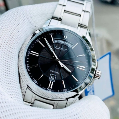 Đồng hồ nam Casio MTP 1.381D-1A dây thép sang trọng mặt đen, chống nước 5ATM, bảo hành 1 năm - Giá 1.950.000 VND