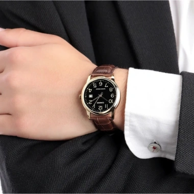 Đồng hồ nam Casio MTP-V001 Quartz 38mm kính khoáng, vỏ kim loại, dây da - 634k
