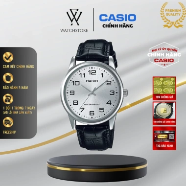 Đồng Hồ Nam Casio MTP-V001L-7BUDF Bạc Trắng 38mm Kính Khoáng Chống Nước Dây Da Đen