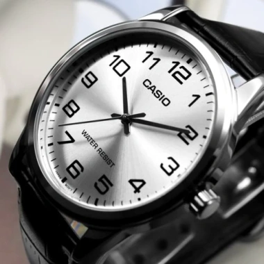 Đồng Hồ Nam Casio MTP-V001L-7BUDF Bạc Trắng 38mm Kính Khoáng Chống Nước Dây Da Đen