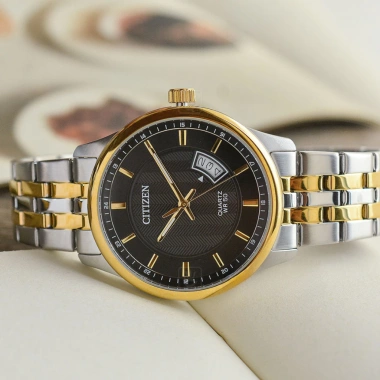 Đồng Hồ Nam Citizen BI1.054-80E Đen Dây Kim Loại Vàng Trắng Mặt Kính Khoáng 40mm Kháng Nước Chính Hãng 6