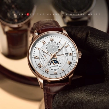 Đồng Hồ Nam Dây Da Cao Cấp Mặt Đen Viền Rose Gold - Lịch Ngày Đêm, Phong Cách Doanh Nhân Sang Trọng - Giá Ưu Đãi 128k 5