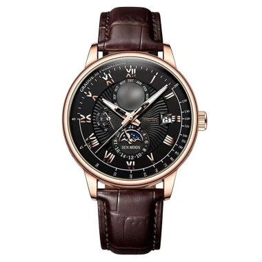 Đồng Hồ Nam Dây Da Cao Cấp Mặt Đen Viền Rose Gold - Lịch Ngày Đêm, Phong Cách Doanh Nhân Sang Trọng - Giá Ưu Đãi 128k 7