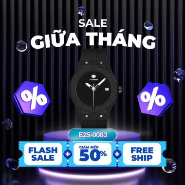 Đồng hồ nam ETERNO E25-83 dây cao su đen full đen 40mm - Giá ưu đãi 688.000₫