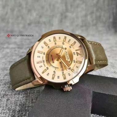 Đồng hồ nam Julius Hàn Quốc JAH-017 mặt nâu dây da rêu, giá 1.29 triệu
