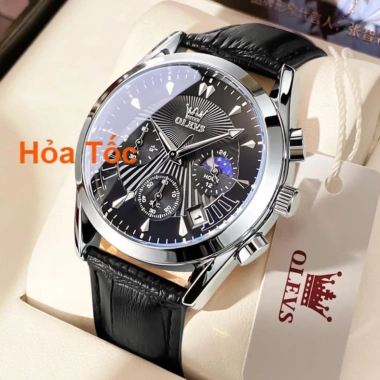 Đồng hồ nam OLEVS 2.876 dây da bò chống thấm nước sâu, phát sáng - Giá 1.975.000₫