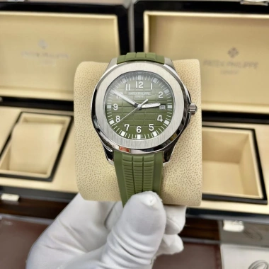 Đồng hồ nam PaTe vuông mặt xanh lá, vỏ trắng 40mm, 3 kim, vành trơn, cơ tự động, dây cao su - chỉ 1.449.000 VND