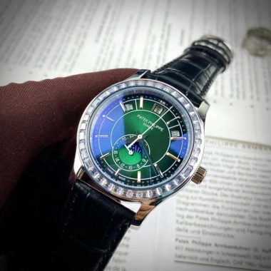Đồng Hồ Nam Patek Philippe 5.205 Xanh Dương Viền Đá, Máy Cơ Nhật, Bảo Hành 2 Năm