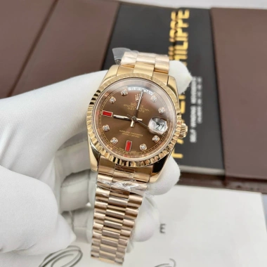 Đồng hồ nam Rolex Automatic máy Nhật Classic 2 lịch màu nâu cafe 39-40mm - Giá chỉ 2.55 triệu 2
