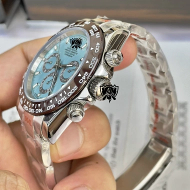 Đồng hồ nam Rolex cơ 3 nút mặt xanh 40mm dây thép trắng - Giá giảm 2.55 triệu 5