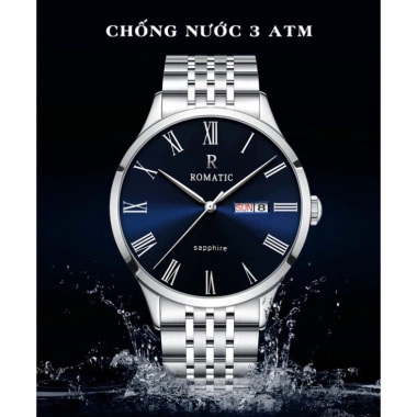 Đồng hồ nam ROMATIC 8.871 Sang trọng, khóa đôi, dây thép, giá 1.33 triệu