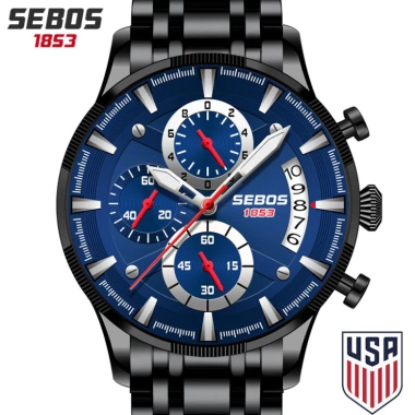 Đồng Hồ Nam SEBOS USA Xanh Đen Nam Tính - Giá 1.03 Triệu, Tặng Hộp & Pin
