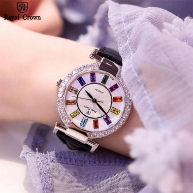 Đồng hồ nữ chính hãng Royal Crown 4.604 dây da, chống nước, đá cao cấp, giá 2.4 triệu 2