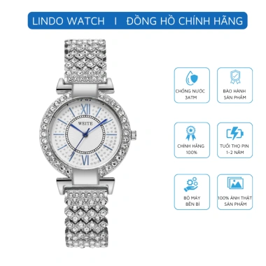 Đồng hồ nữ D-ZINER NTD80 mặt tròn dây thép đá sang trọng, chính hãng - 125.000₫