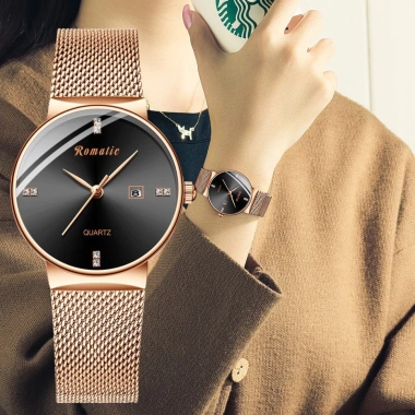 Đồng hồ nữ Romatic 4 vạch Ruby Italia Dây titanium sang trọng tặng hộp và pin