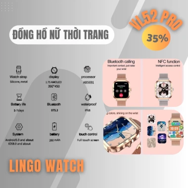 Đồng Hồ Nữ Thông Minh VL52 PRO Đính Đá Sang Trọng, Gọi Bluetooth, Chống Nước IP68 – Giá 5.99 Triệu – Lingotrans