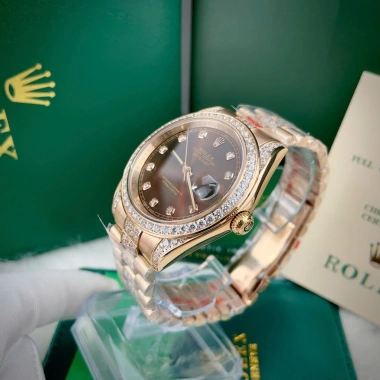 Đồng Hồ Rolex Full Đá CZ Mặt Nâu 1 Lịch Máy Cơ Nhật Size 38-41mm - Giá 2.577.465₫ 2