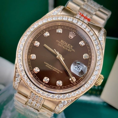 Đồng Hồ Rolex Full Đá CZ Mặt Nâu 1 Lịch Máy Cơ Nhật Size 38-41mm - Giá 2.577.465₫ 4