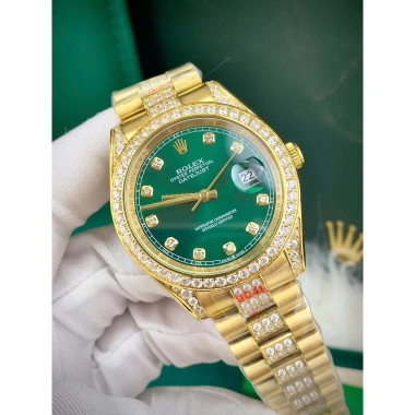 Đồng Hồ Rolex Full Đá CZ Mặt Xanh Lá Vỏ Vàng Máy Cơ Nhật 38/41mm - Giá 2.66 Triệu 5