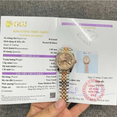 Đồng Hồ ROLEX Nữ 31mm GM Bọc Vàng 18K Cọc Số Kim Cương Thiên Nhiên Kiểm Định