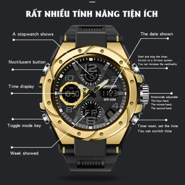 Đồng Hồ Thể Thao Nam SANDA 6.008 - Bơi Lội, Báo Thức, Đèn Phát Sáng, Chạy 2 Máy, 1.260.000₫