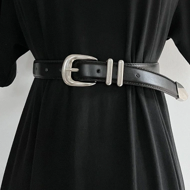 Đồng hồ thời trang chất lượng cao, khóa bạc, dây da thật chính hãng Unisex màu đen