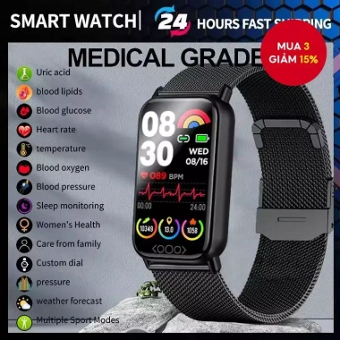 Đồng hồ thông minh ECG+PPG IP68 – Theo dõi nhịp tim, axit uric, mỡ máu, nhắc cuộc gọi – Xiaomi iOS – Quà tặng
