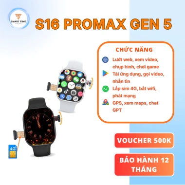 Đồng Hồ Thông Minh Sim S16 PROMAX GEN5 Nghe gọi, tải app, màn hình tràn viền, theo dõi sức khỏe, giảm còn 1.8 triệu
