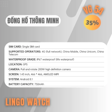 Đồng Hồ Thông Minh VG54 1.43 inch, Pin 750mAh, Bluetooth 5.1, IP68 - 2.590.000 VND