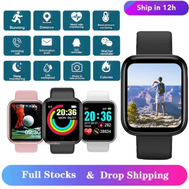 Đồng hồ thông minh Y68 Bluetooth cho nam nữ Theo dõi nhịp tim, huyết áp, vòng đeo tay, hỗ trợ iOS & Android
