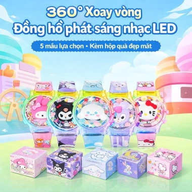 Đồng hồ trẻ em xoay 360 độ phát sáng LED 5 màu, nhạc, an toàn, hộp quà đẹp - Giá chỉ 72.000₫