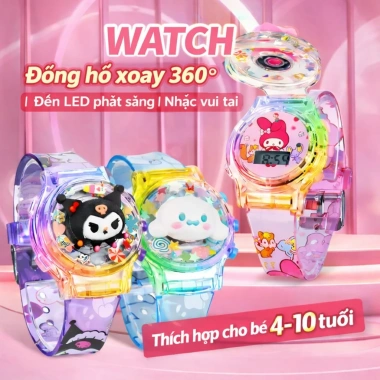 Đồng hồ trẻ em xoay 360 độ phát sáng LED 5 màu, nhạc, an toàn, hộp quà đẹp - Giá chỉ 72.000₫